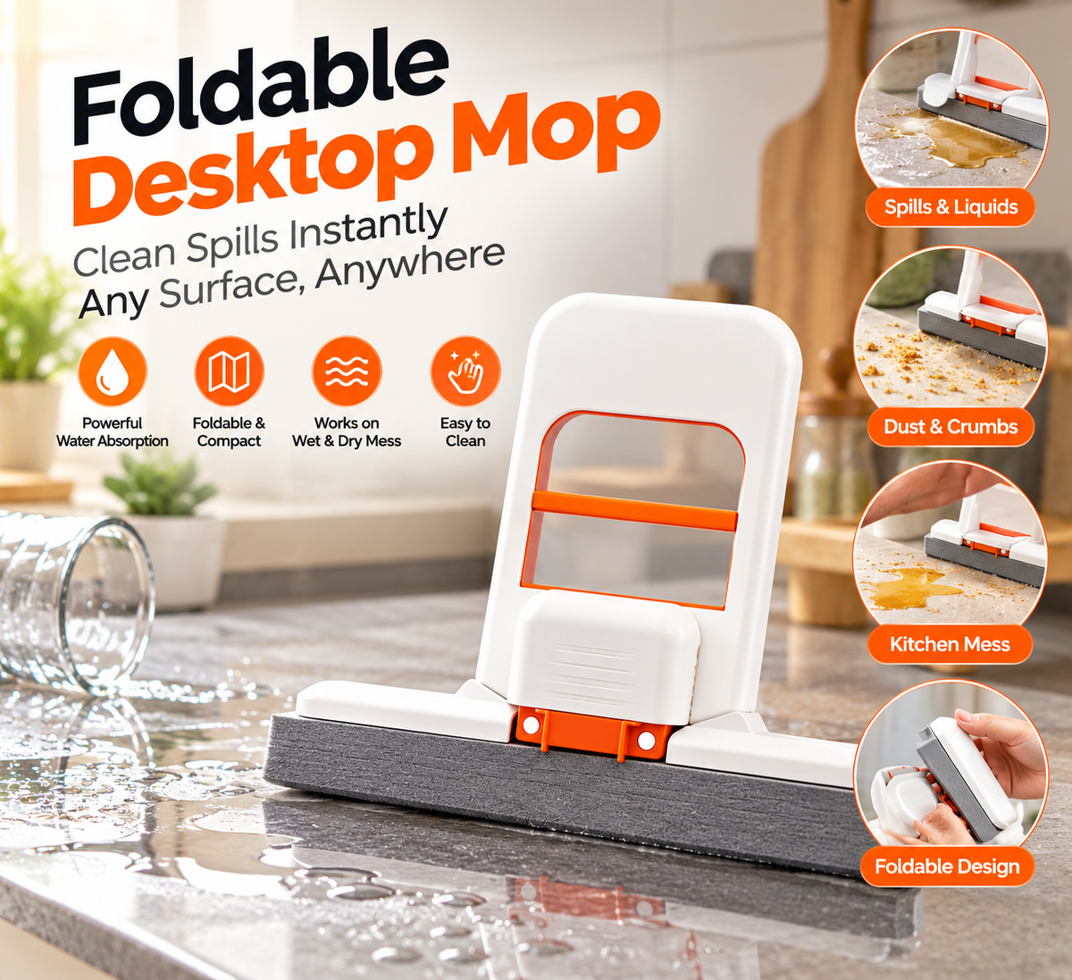 Foldable Desktop Mop – Multi-Surface Kitchen & Home Cleaning Mop