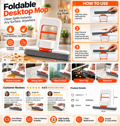 Foldable Desktop Mop – Multi-Surface Kitchen & Home Cleaning Mop